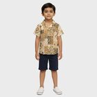 Boys Beige and Brown Cuban Collar Casual Shirt, Off White, small