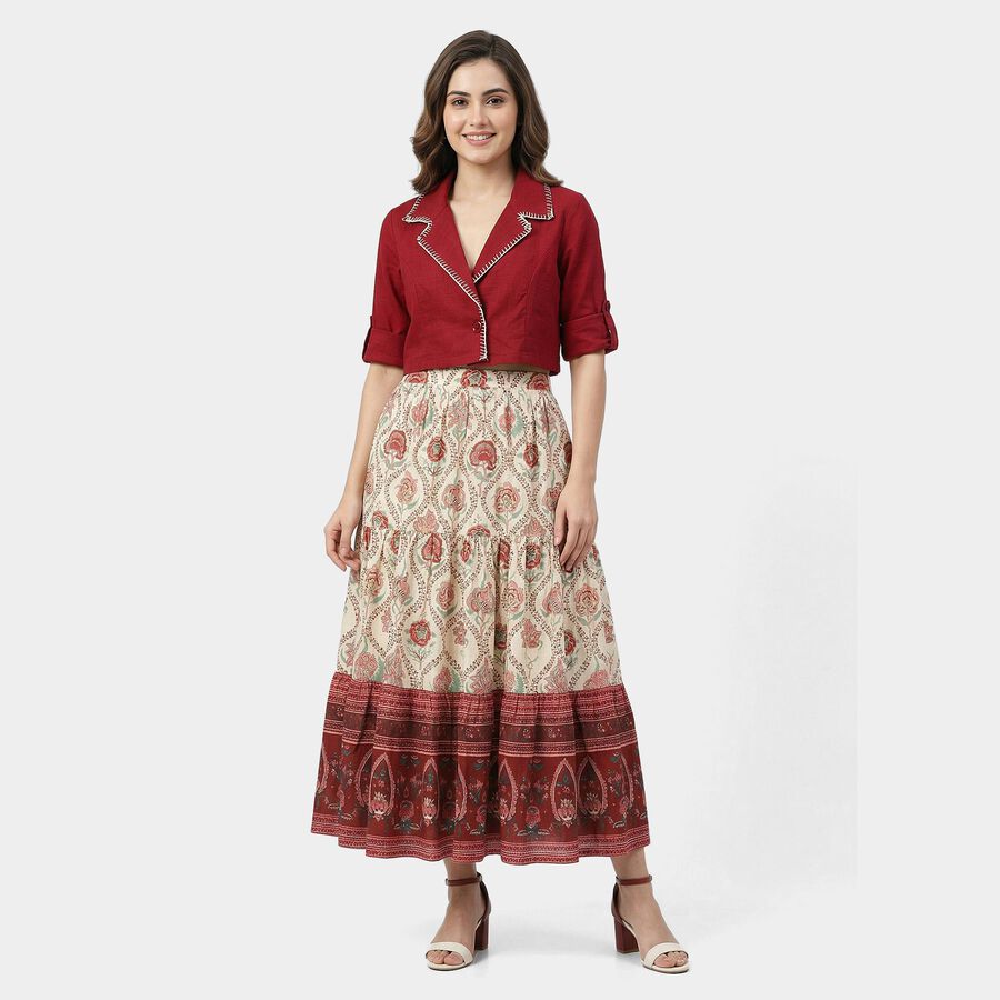 Women's Red Cotton Round Neck Solid Kurta, Red, large