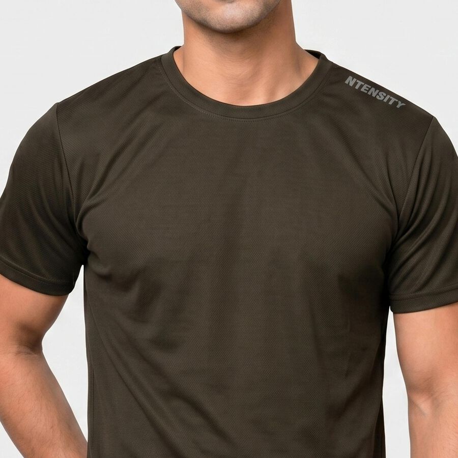 Men Olive Green Round Neck Regular T-Shirt, Olive, large