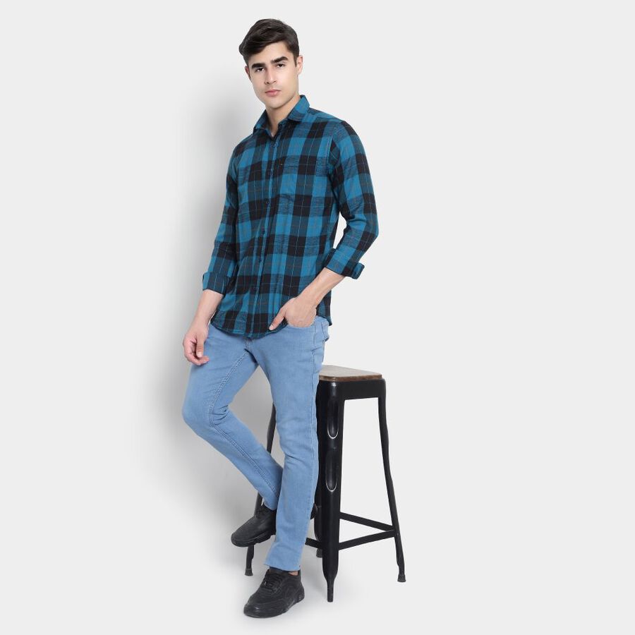Checks Casual Shirt, Teal Blue, large image number null