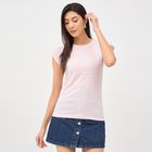 Women's Light Pink Round Neck Striped T-Shirt, Light Pink, small image number null