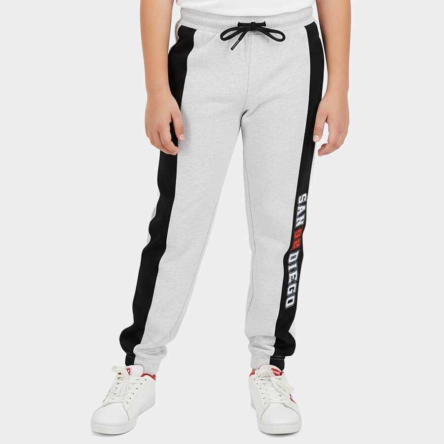 Boys' Navy Blue Regular Fit Solid Pyjama, एक्रू मिश्रित, large