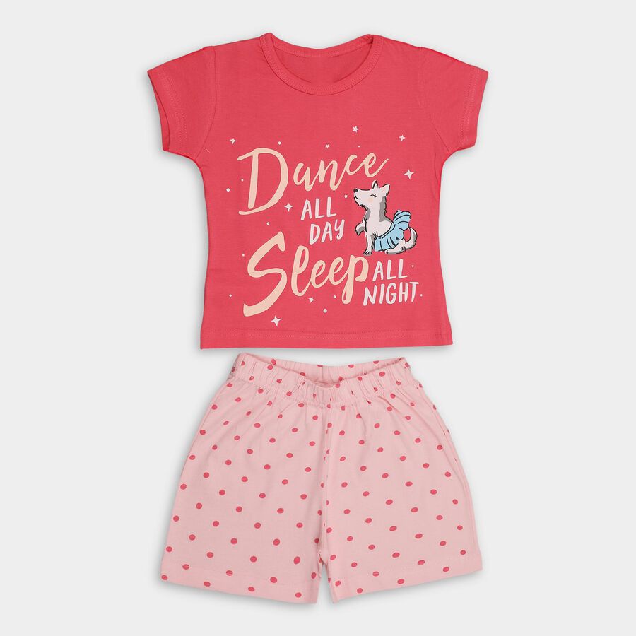 Girls' 100% Cotton Night Suit , Pink, large