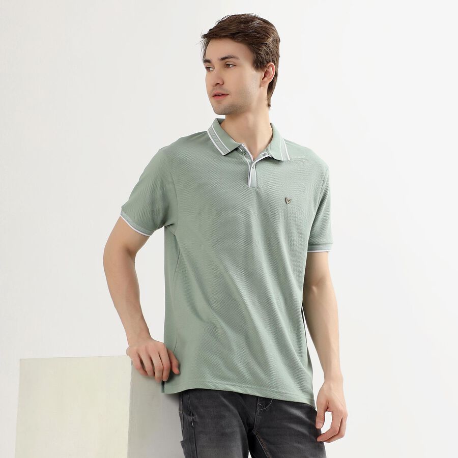 Men's Light Sage Green Polo Collar Preppy T-Shirt, Light Green, large image number null
