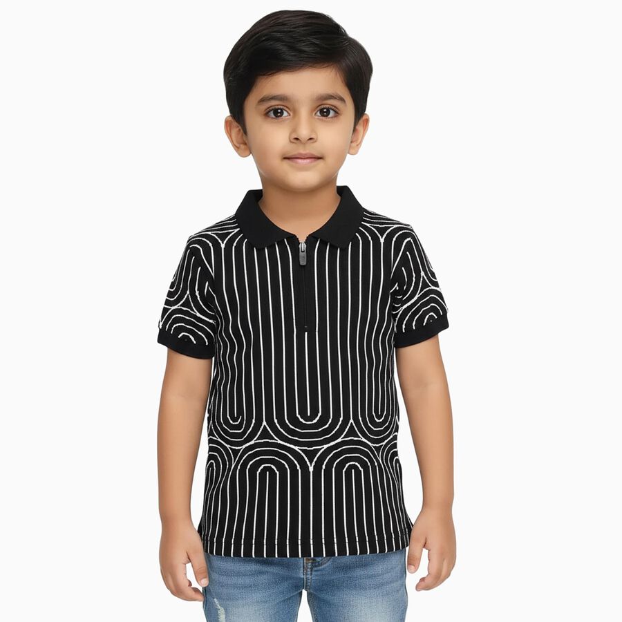 Boys Black Polo Neck Casual T-Shirt, नेवी ब्लू, large image number null