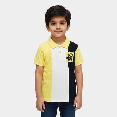 Boys' Bright Yellow Cotton Polo Neck Preppy T-Shirt