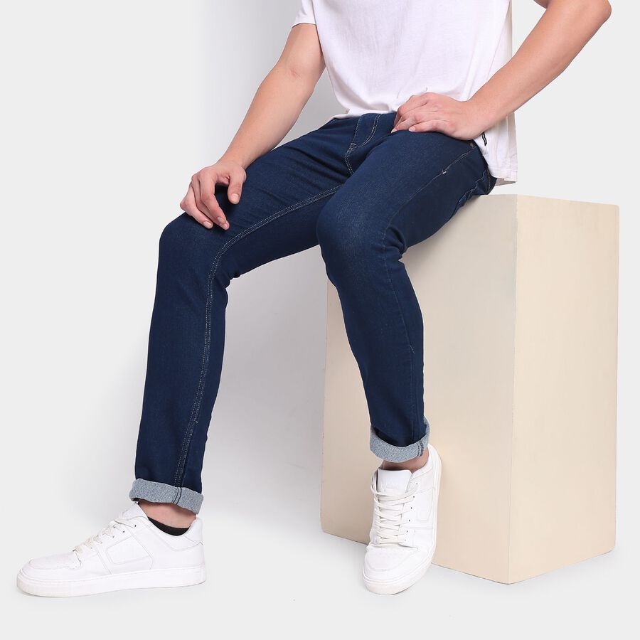 Men's Slim Fit Jeans , गहरा नीला, large