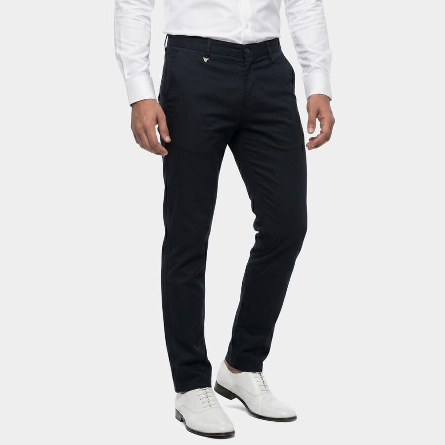 Men's Navy Blue Slim Fit Flat-Front Trousers, Navy Blue, large