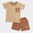 Infants' Beige Cotton Round Neck Short Sleeve Baba Suit, Beige, small