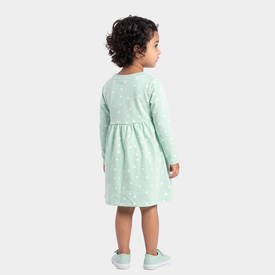 Girls' Mint Green Fit and Flare Polka Dot Applique Frock, Light Green, large