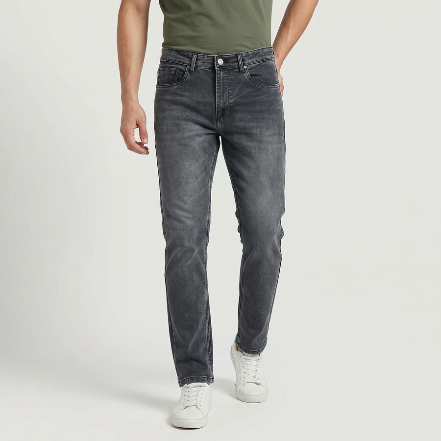 Men's Grey Slim Fit Washed Jeans, Light Grey, large