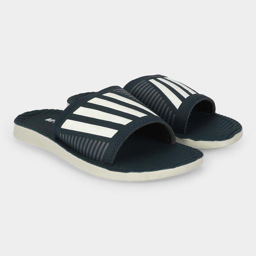 Men's Navy Blue Slip-On Slide Sandals, नेवी ब्लू, large