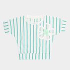 Girls Light Teal and White Round Neck Casual T-Shirt, Light Blue, small