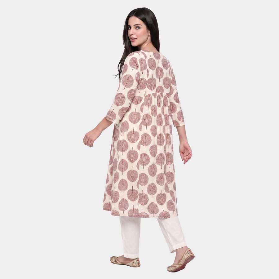 Women's Red Notch Neck Printed Kurti, Red, large
