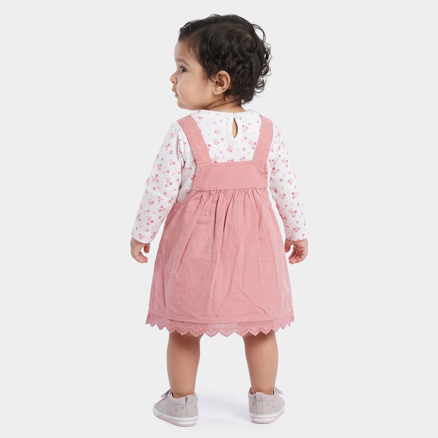 Infants' Pink Cotton Fit and Flare Embroidered Pinafore Frock, Light Pink, large