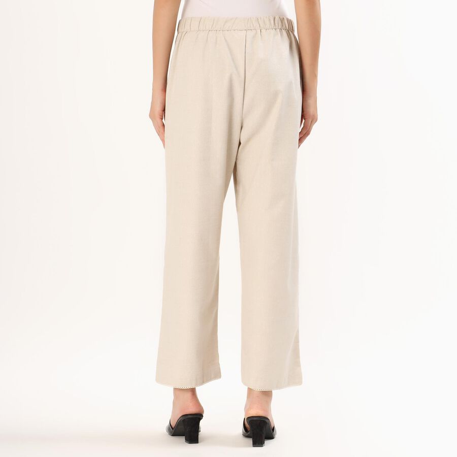 Women's Soft Beige Relaxed Fit Crochet Trim Palazzos, Beige, large image number null