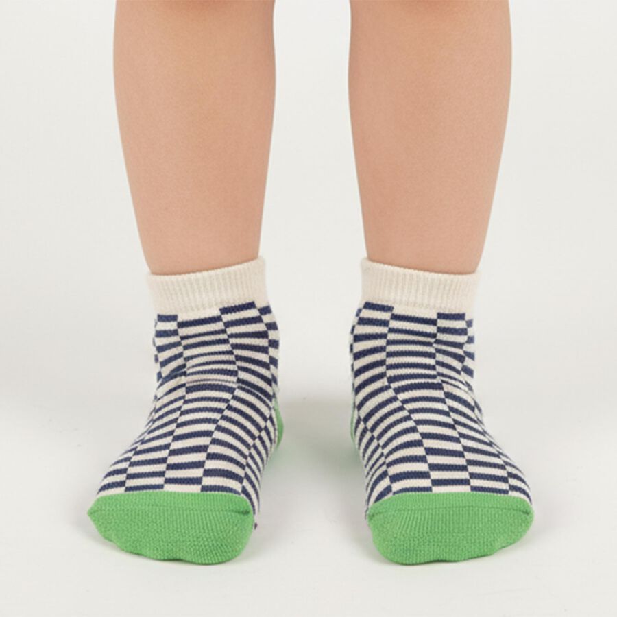 Boys' Beige and Green Regular Fit Striped Ankle Socks Pack of 2, सफ़ेद, large