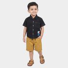 Boys' Black 100% Cotton Collar Neck Graphic Print Baba Suit, Black, small
