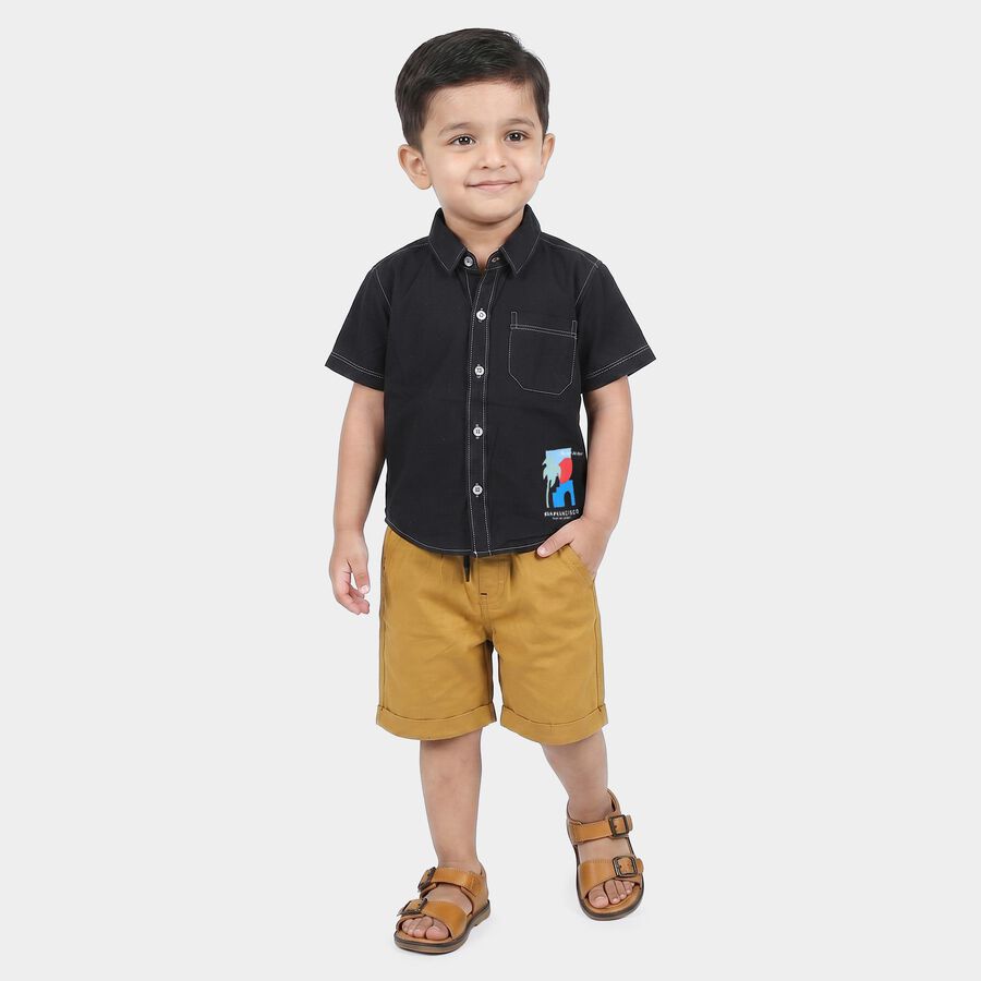Boys' Black 100% Cotton Collar Neck Graphic Print Baba Suit, Black, large