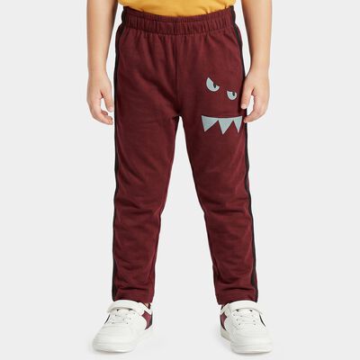 Boys Maroon Straight Fit Cartoon Printed Cotton Blend Pyjama