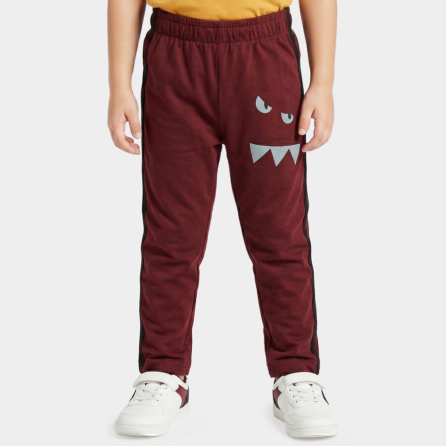 Boys Maroon Straight Fit Cartoon Printed Cotton Blend Pyjama, मरून, large