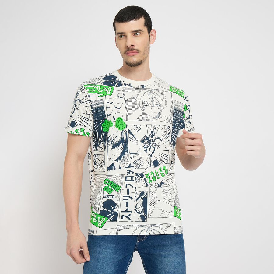 Men's 100% Cotton Round Neck Half Sleeves T-Shirt , एक्वा, large