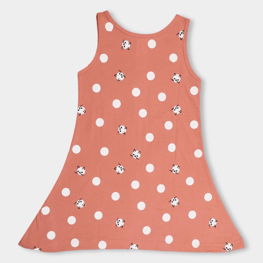 Girls' Peach Polka Dot Printed Sleeveless A-Line Frock, Light Pink, large image number null