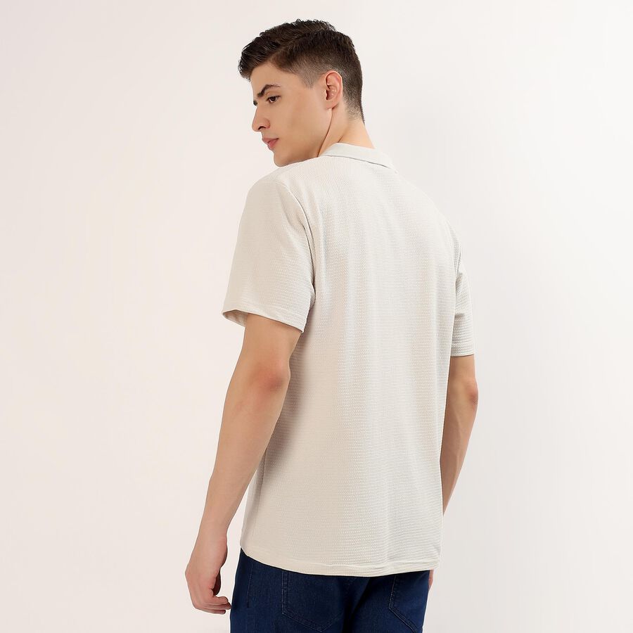 Men's Off-White Polo Neck Textured T-Shirt, Off White, large