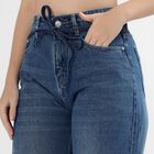 Women's Stonewashed Blue Wide Leg High Waist Jeans, Dark Blue, small image number null