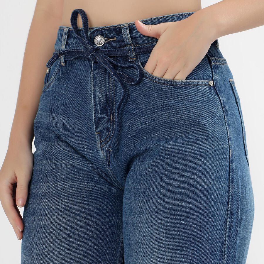 Women's Stonewashed Blue Wide Leg High Waist Jeans, Dark Blue, large image number null