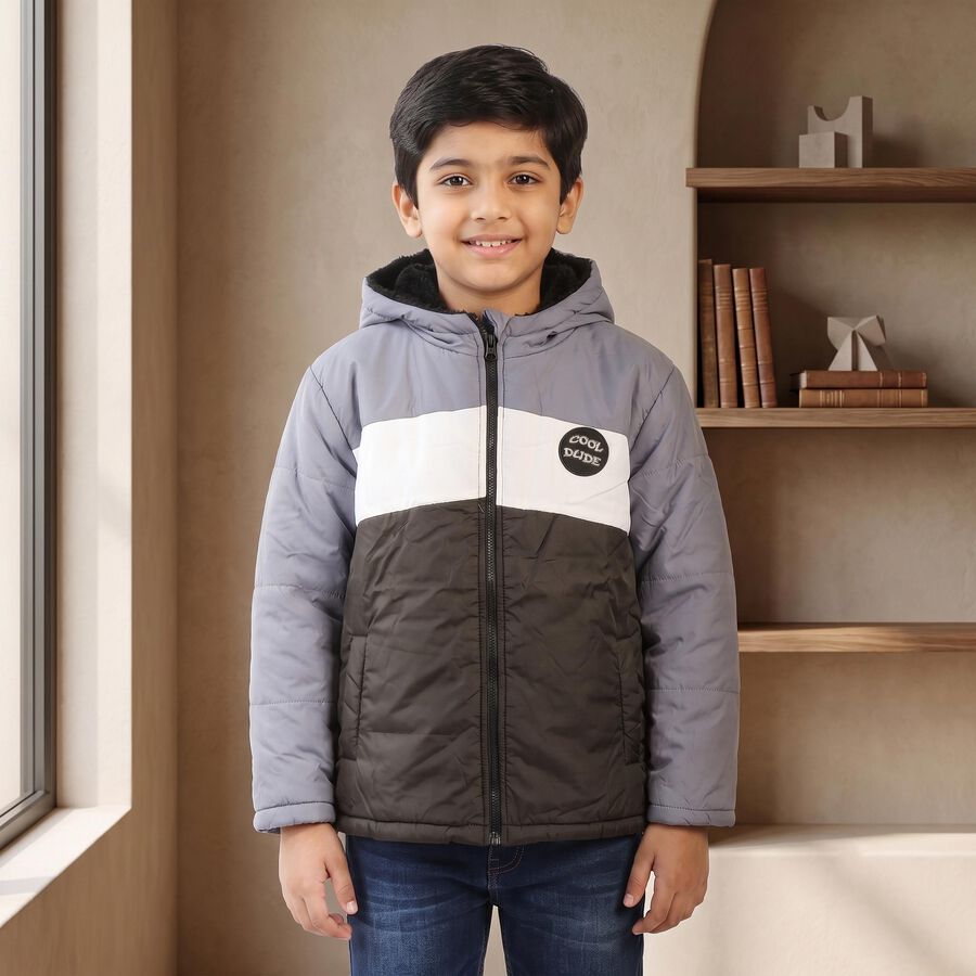 Boys Light Blue Hooded Puffer Jacket, Light Blue, large
