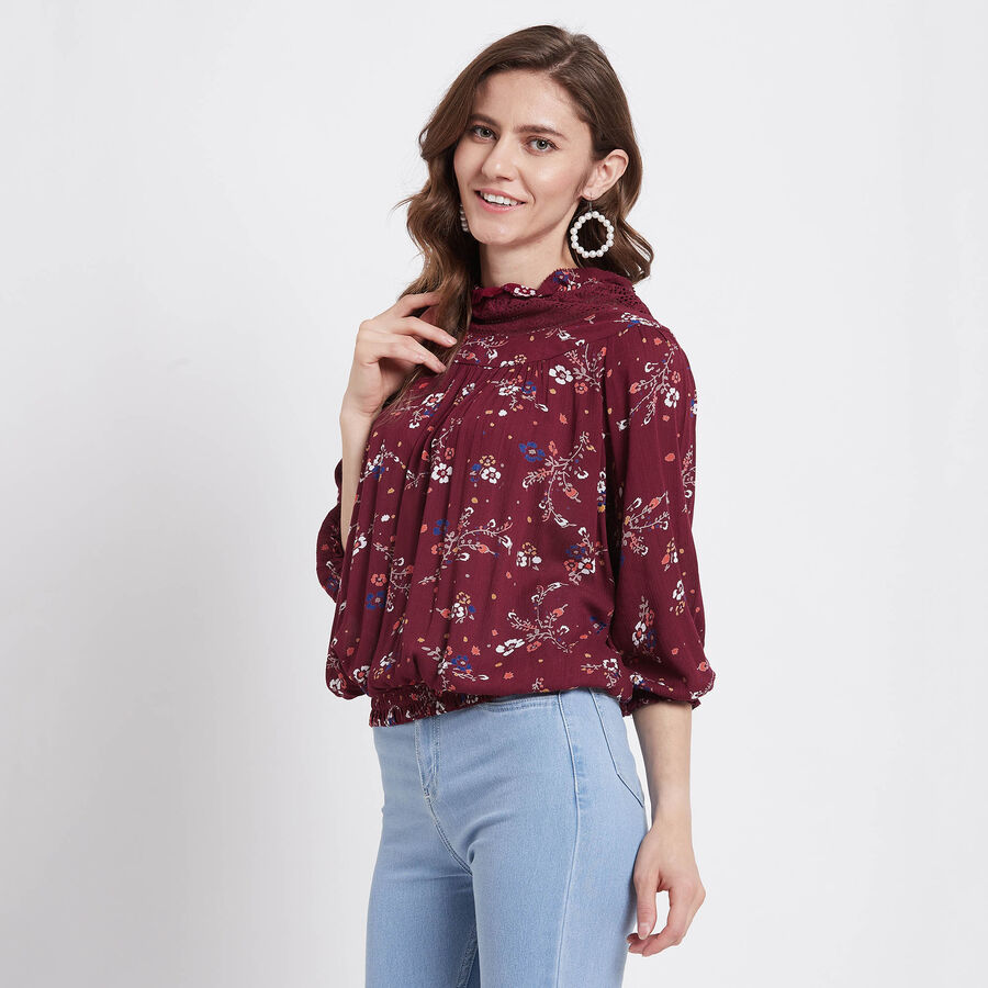 Printed Full Sleeve Top, वाइन, large image number null