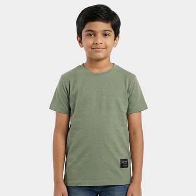 Boys Green Round Neck Casual Boys T-Shirt