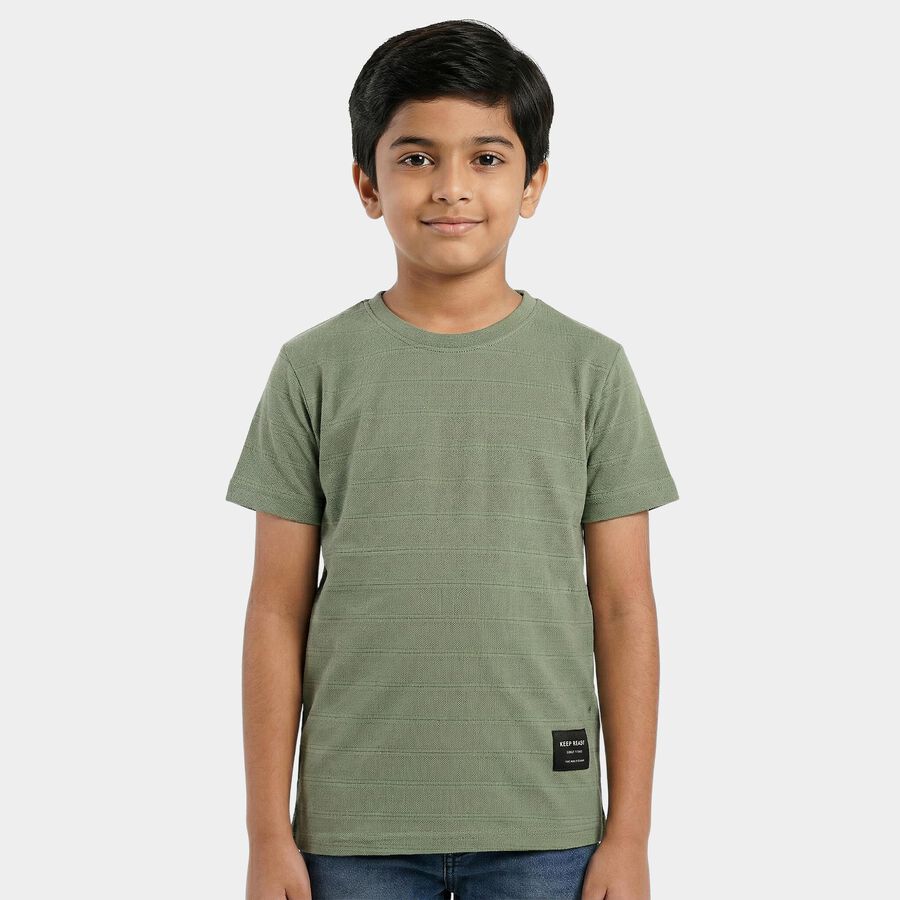 Boys Green Round Neck Casual Boys T-Shirt, हल्का हरा, large
