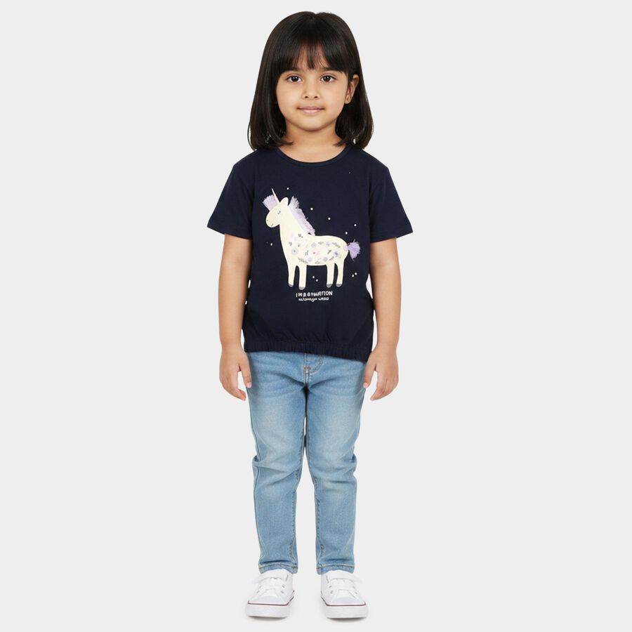 Girls' T-Shirt, Navy Blue, large