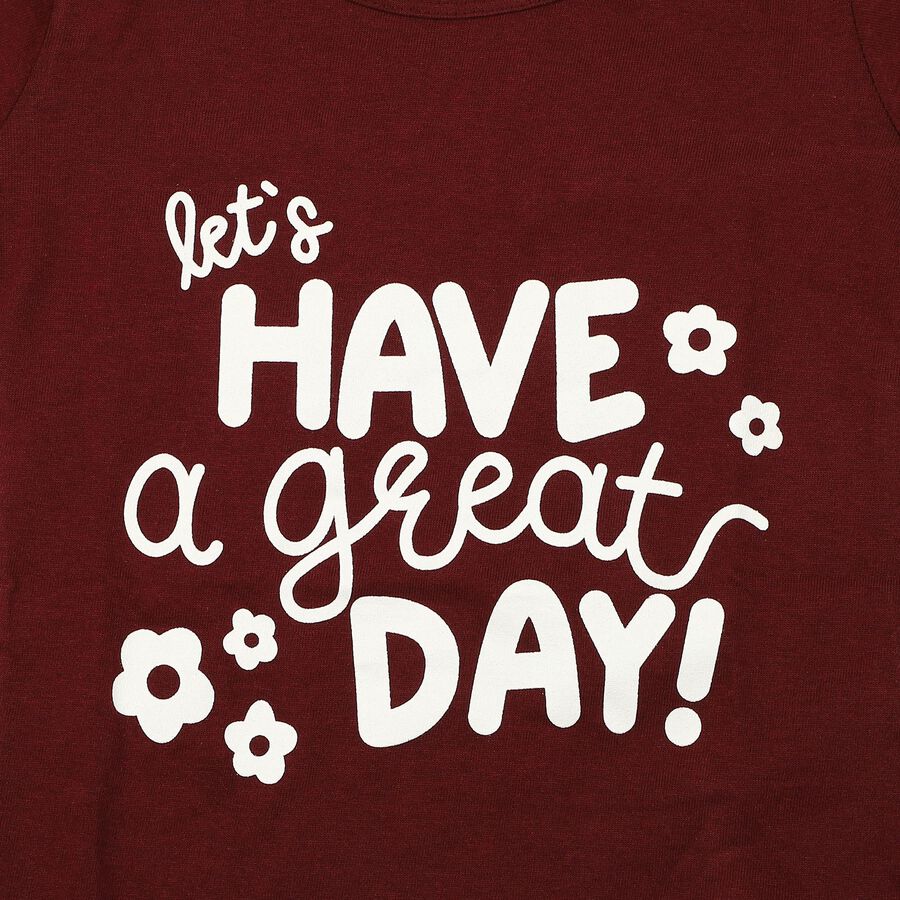 Girls Wine Cotton Blend Round Neck Regular T-Shirt, Wine, large