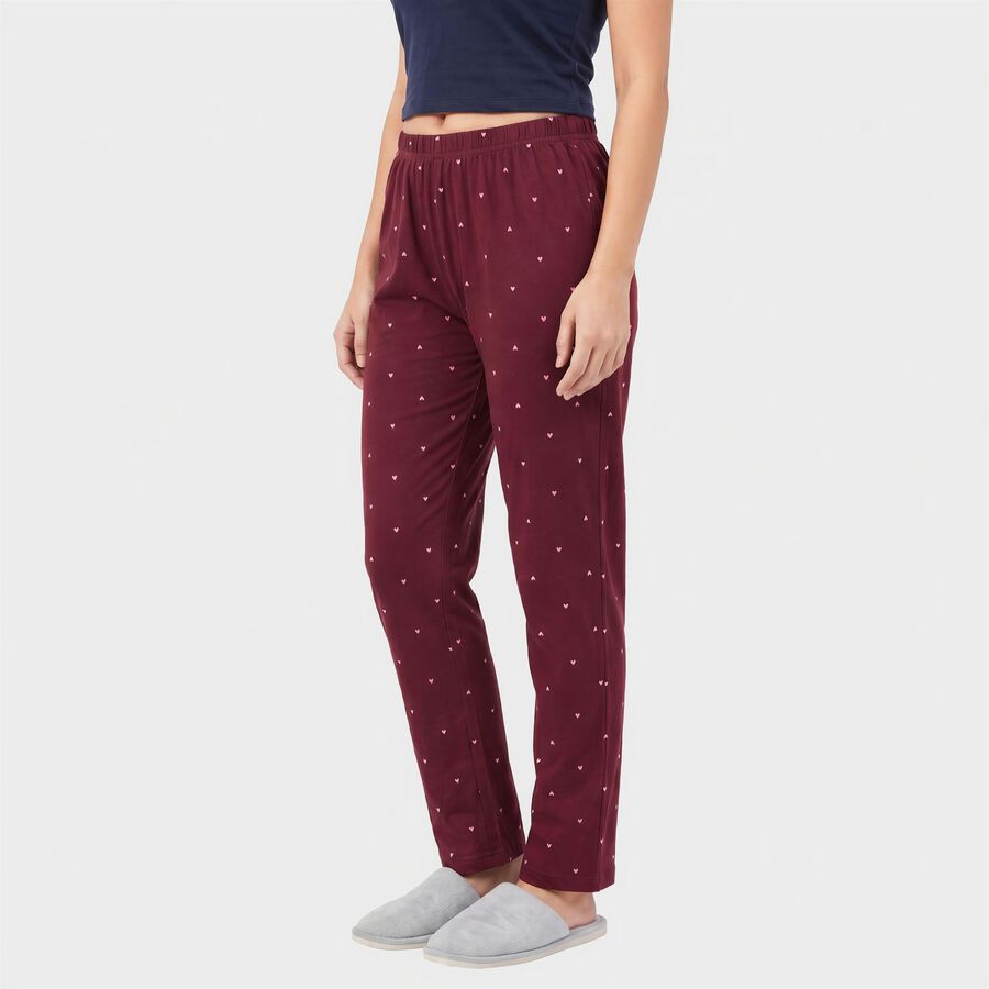Women's Wine Straight Fit Heart Printed Lounge Pyjama, वाइन, large