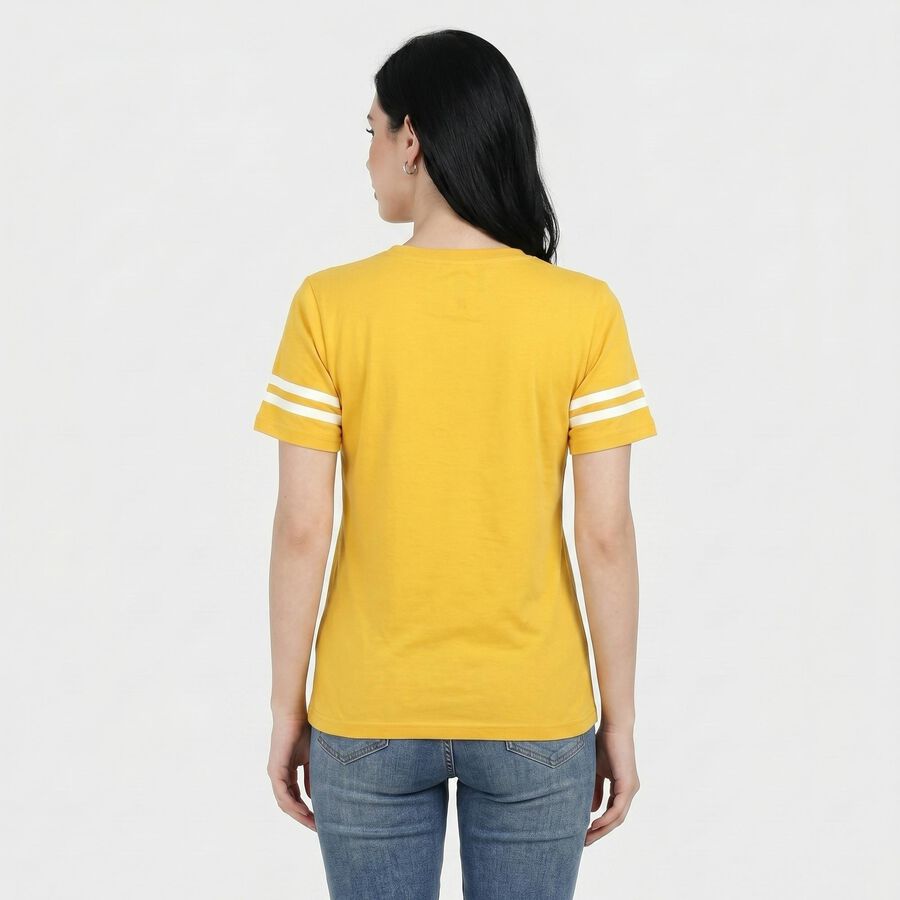 Women Yellow Round Neck Regular T-Shirt, पीला, large