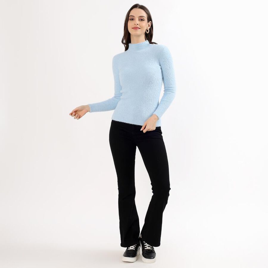 Women's Light Powder Blue High Neck Slim Fit Pullover, हल्का नीला, large image number null