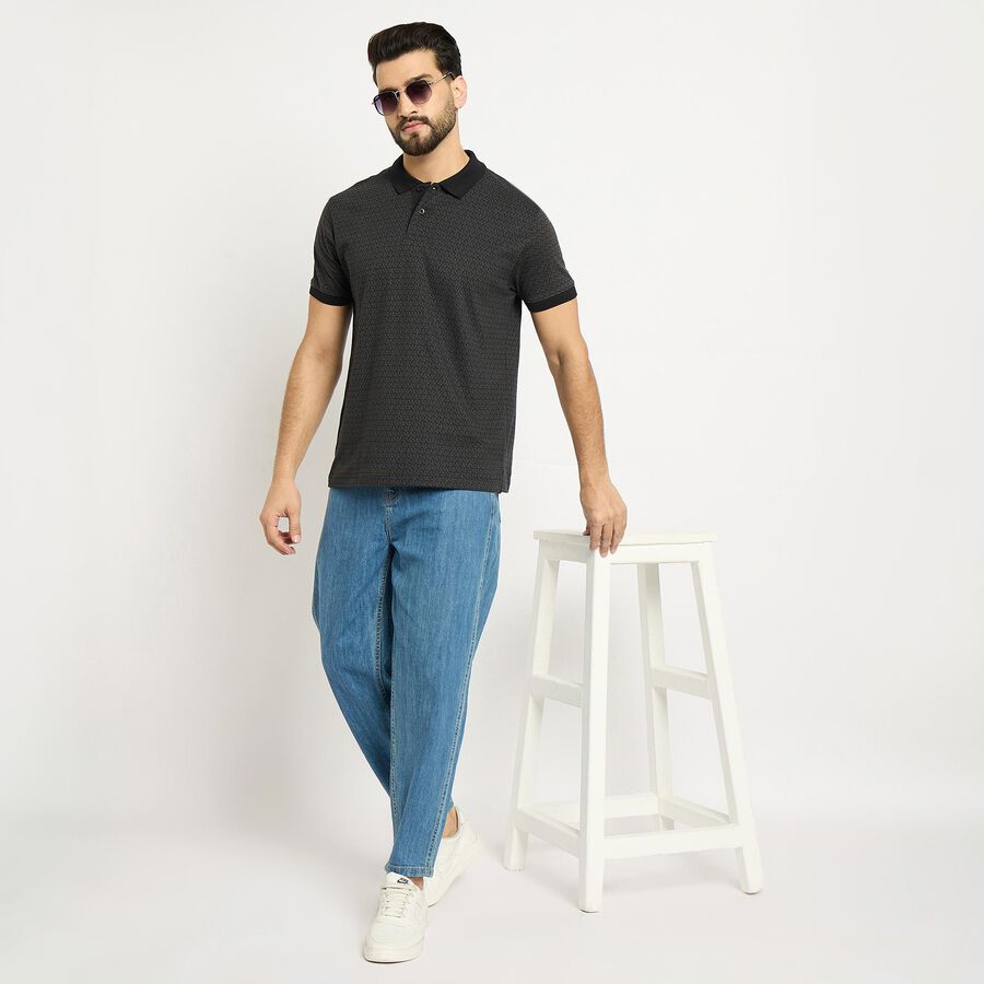 Men's 100% Cotton Collared Half Sleeves T-Shirt , काला, large image number null