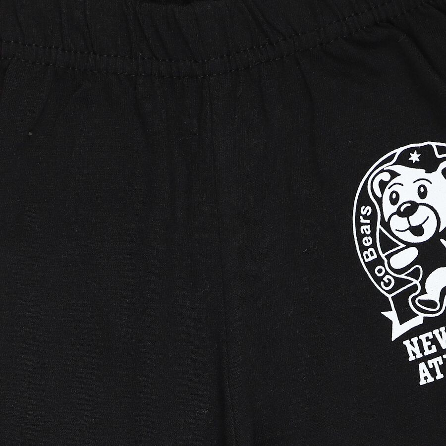 Boys' Black Regular Fit Cartoon Printed Pyjama, Black, large