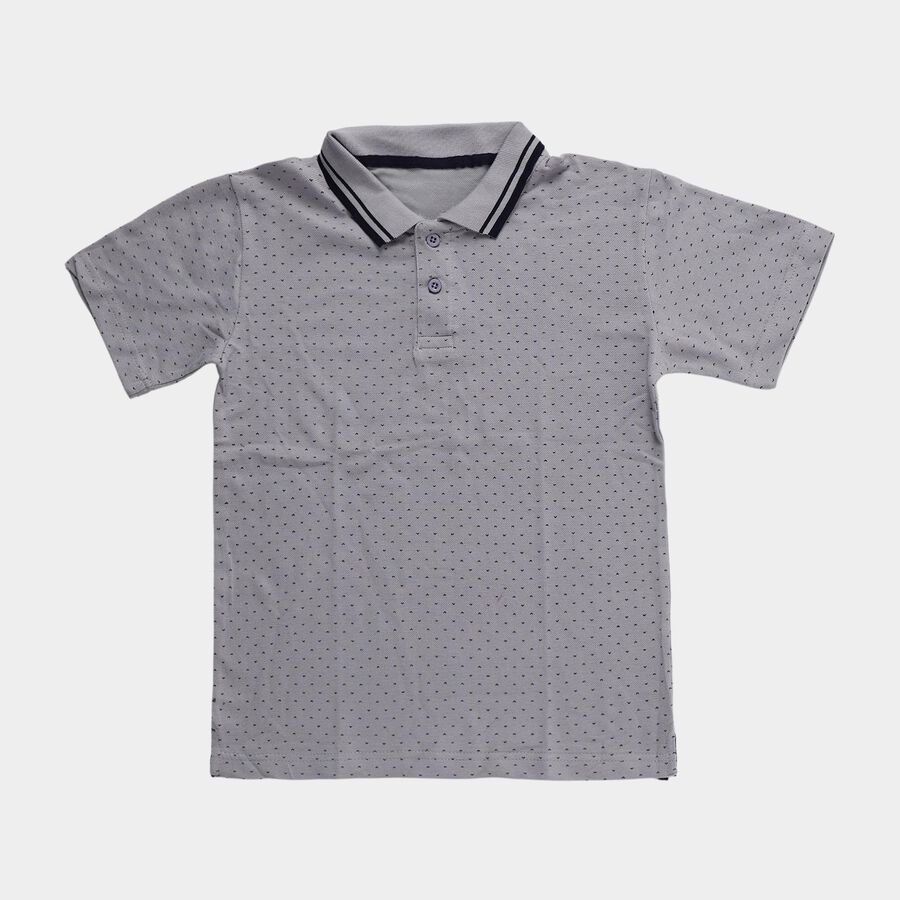 Boys' Light Grey Cotton Round Neck Graphic Printed T-Shirt, Light Grey, large