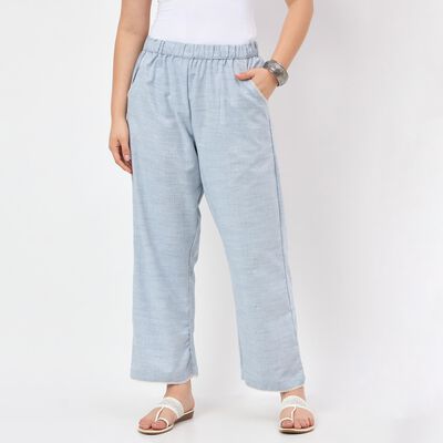 Women's Blue Wide-Leg Solid Palazzos