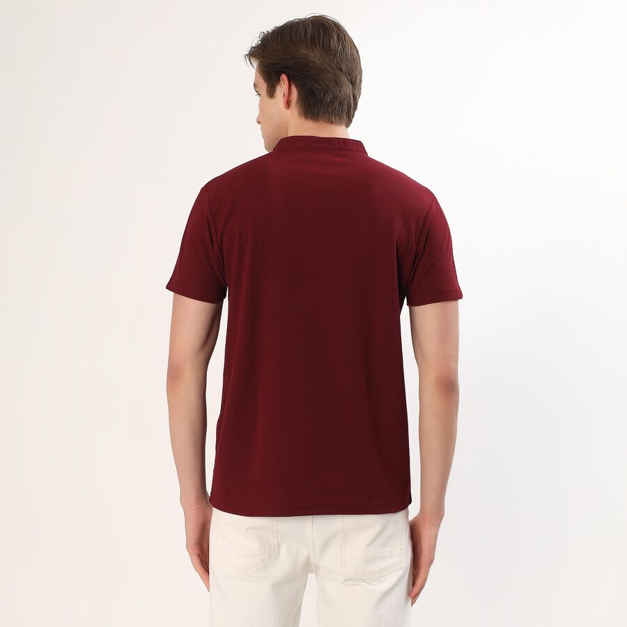 Men's Deep Burgundy Polo Collar Casual T-Shirt, Wine, large