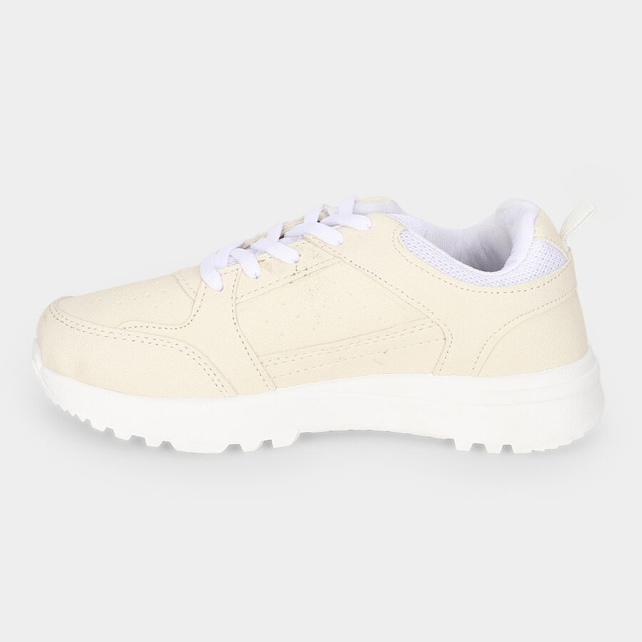 Women's Beige Lace-Up Sneakers, Beige, large