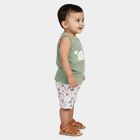 Infants Green Cotton Round Neck Printed Top and Shorts Set, Light Green, small