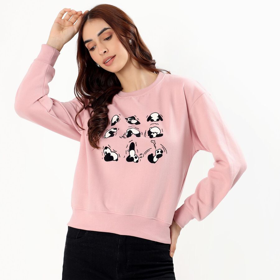 Women's Soft Pink Crew Neck Casual Sweatshirt, Pink, large image number null