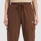 Women's Brown Relaxed Fit Cargo Track Pants, भूरा, small