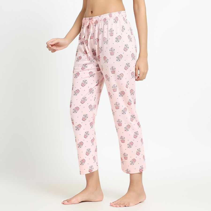 Ladies' Soft Pink Printed Cotton Blend Full-Length Pyjama, Light Pink, large image number null