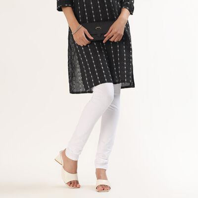 Women's Bright White Cotton Blend Elastic Waist Churidar
